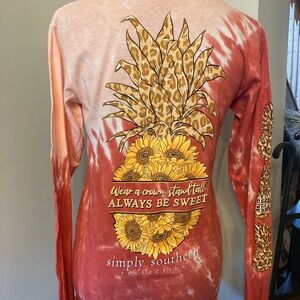 Simply, southern pineapple, sunflower, tie-dye, long sleeve shirt, size small